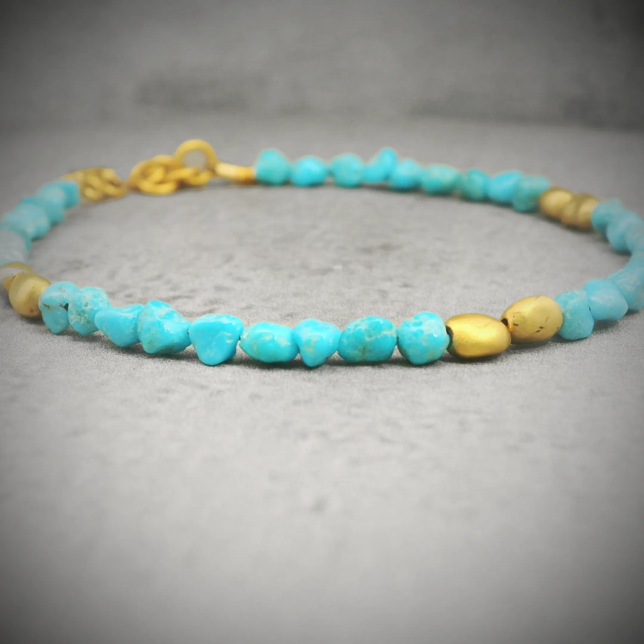 Turquoise and 24K Yellow Gold Bead Bracelet