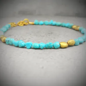 Turquoise and 24K Yellow Gold Bead Bracelet