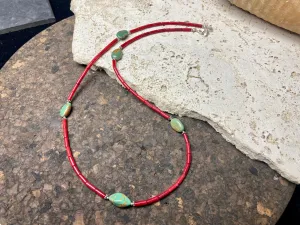 Turquoise And Coral Long Necklace