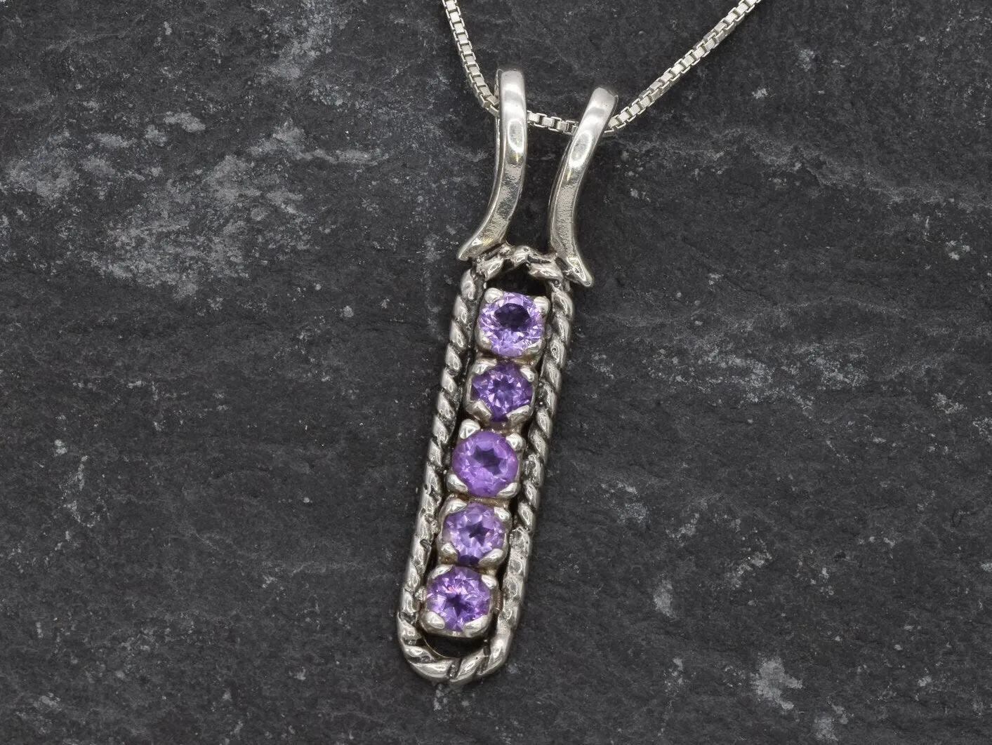 Vertical Amethyst Pendant - February Birthstone Pendant -  Natural Amethyst Pendant