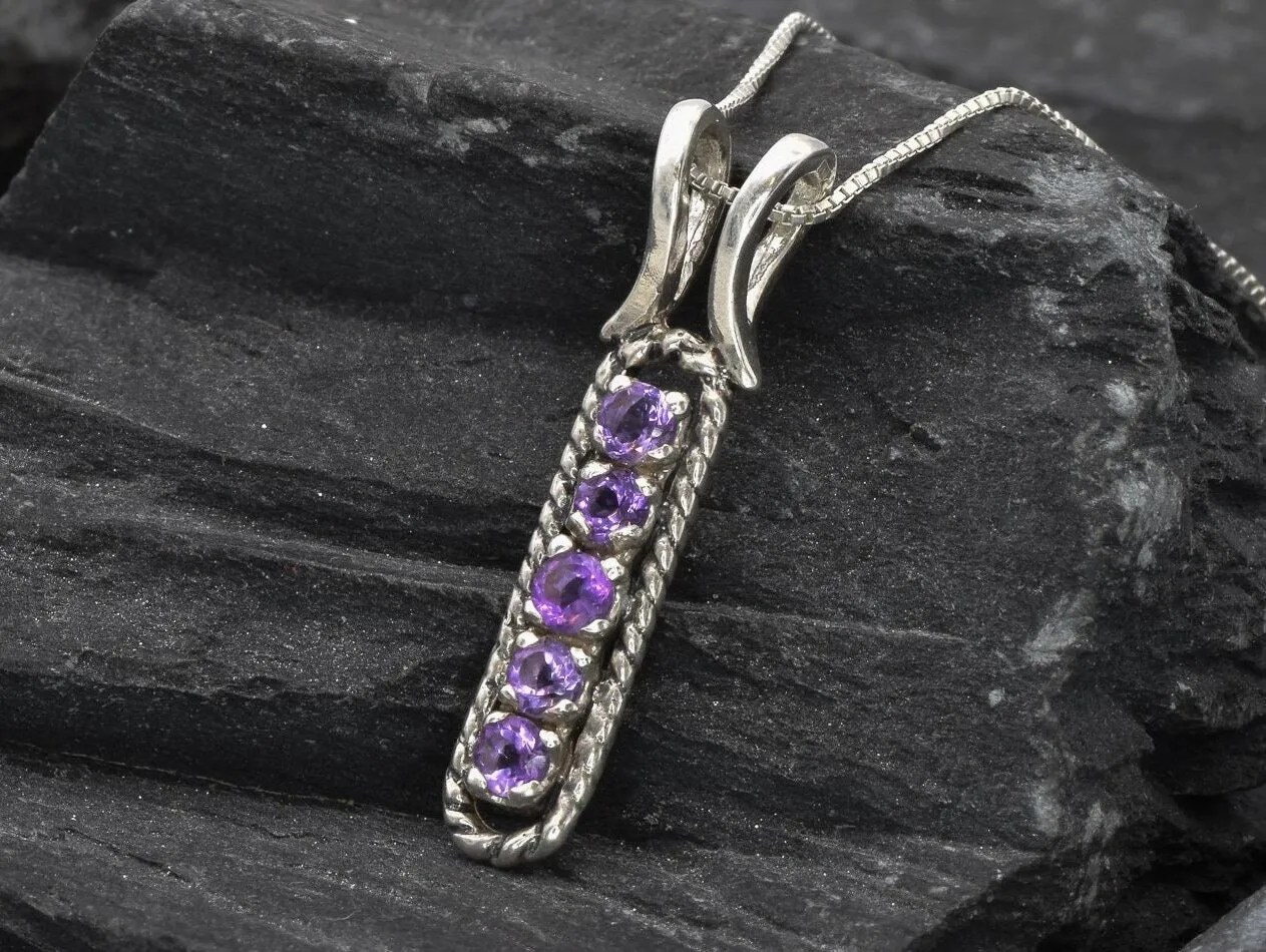 Vertical Amethyst Pendant - February Birthstone Pendant -  Natural Amethyst Pendant