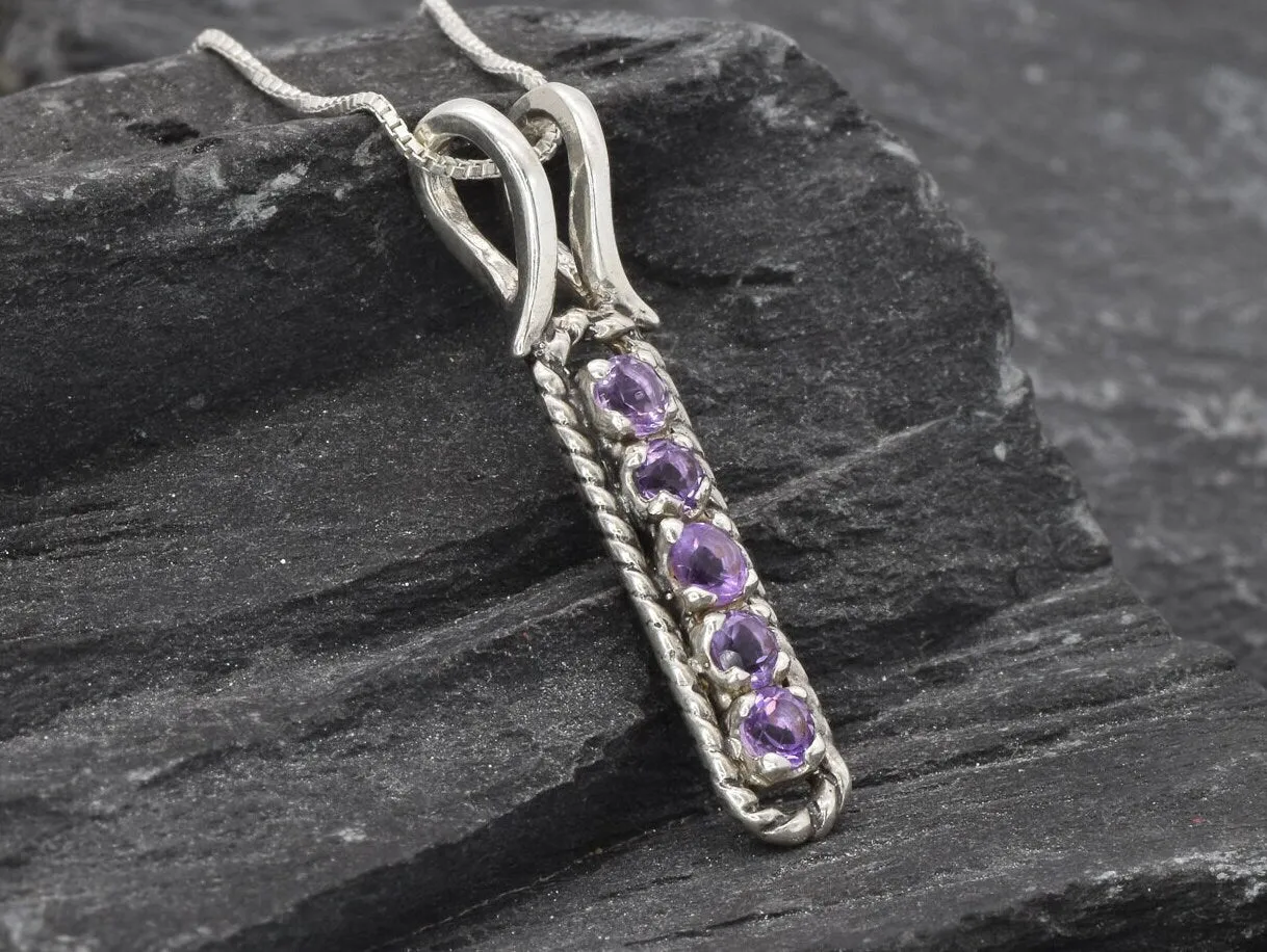 Vertical Amethyst Pendant - February Birthstone Pendant -  Natural Amethyst Pendant