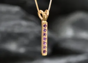 Vertical Amethyst Pendant- Natural Amethyst Necklace, Purple Gold Pendant