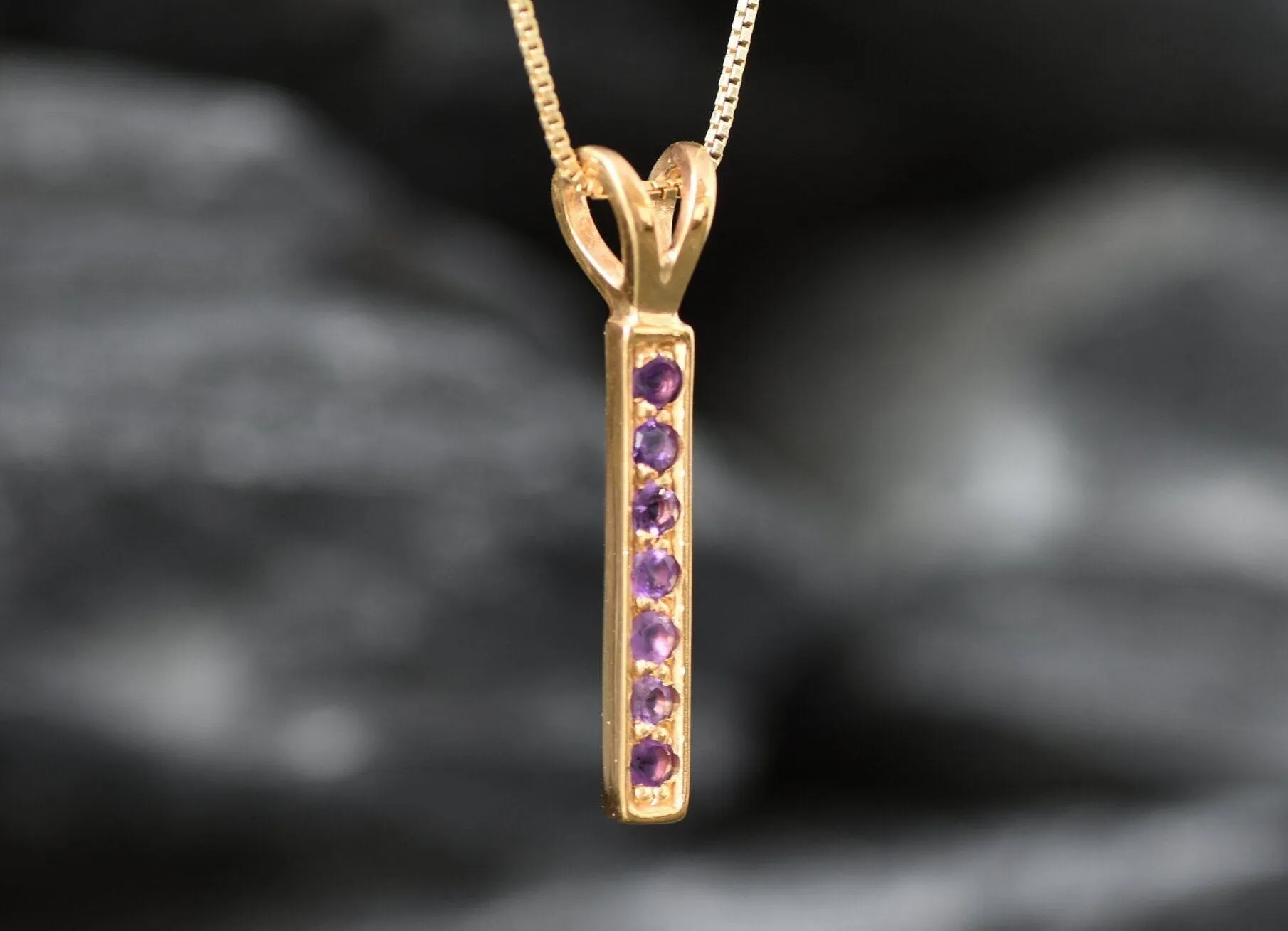 Vertical Amethyst Pendant- Natural Amethyst Necklace, Purple Gold Pendant