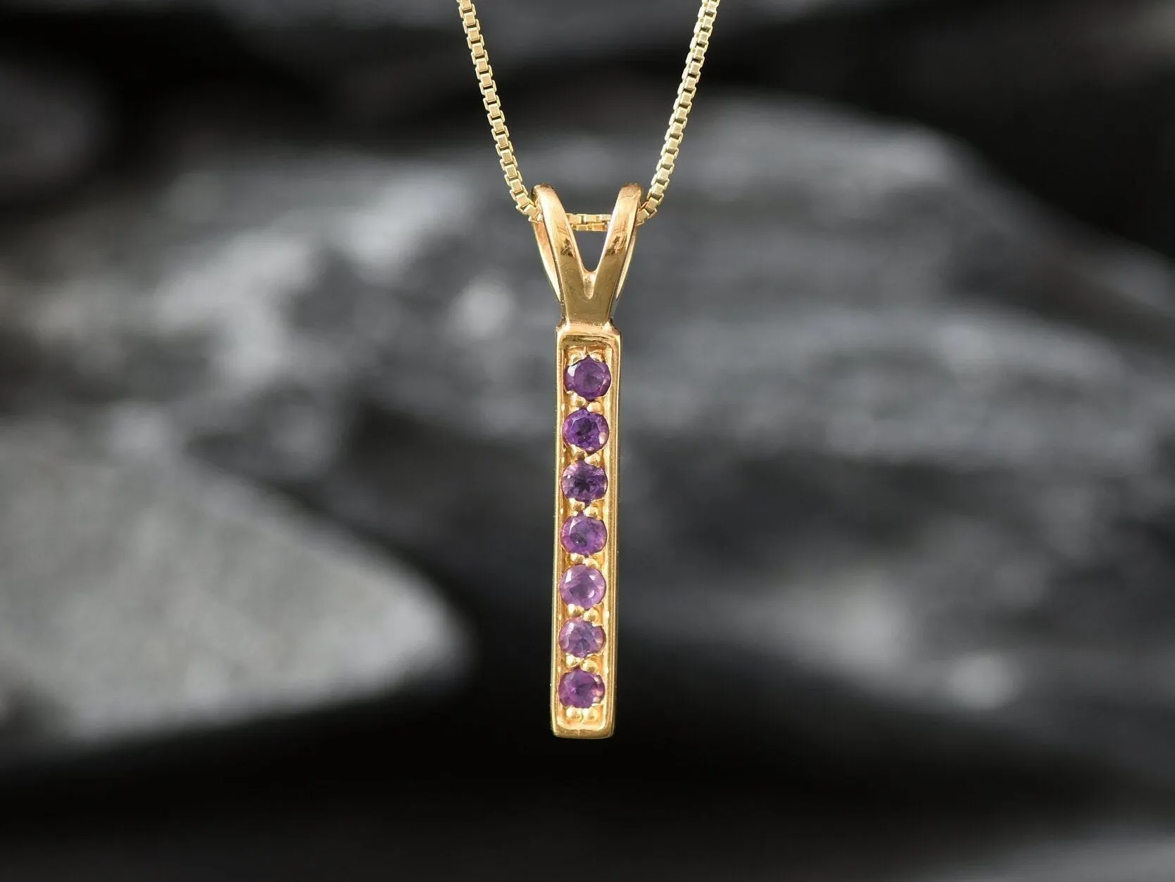 Vertical Amethyst Pendant- Natural Amethyst Necklace, Purple Gold Pendant