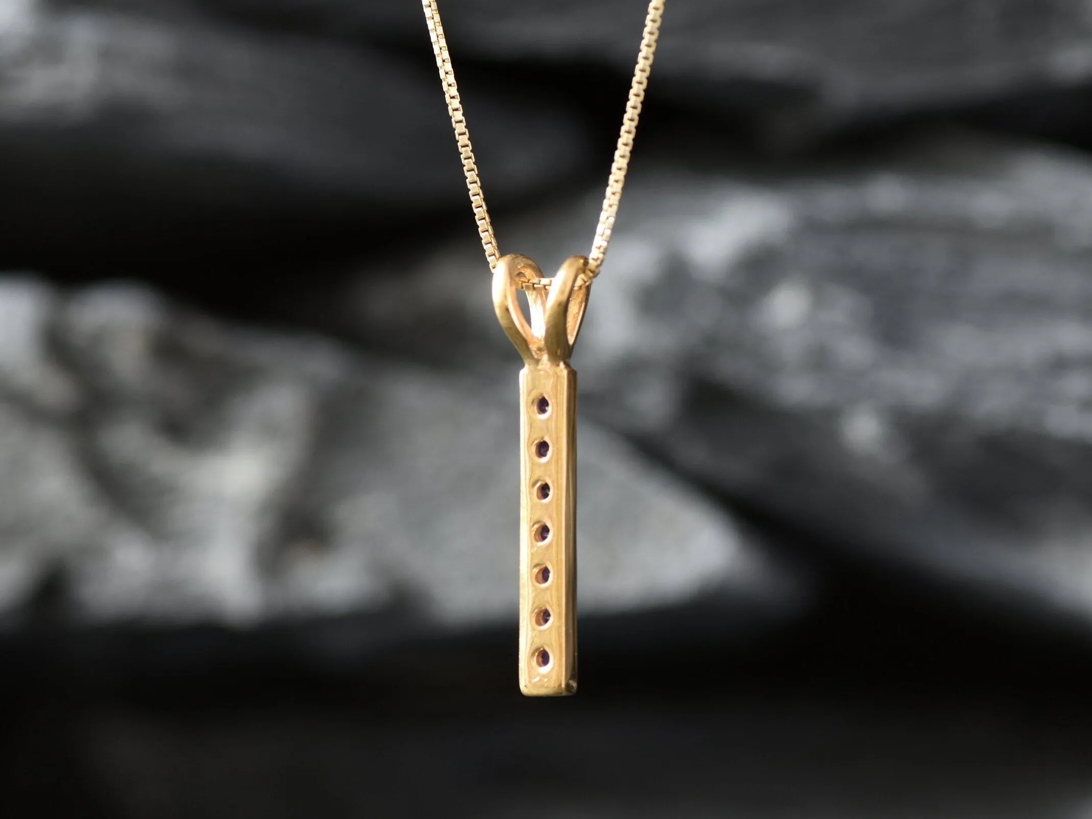 Vertical Amethyst Pendant- Natural Amethyst Necklace, Purple Gold Pendant