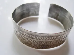 Vintage Berber Silver Cuff with Hand Etched Patterns