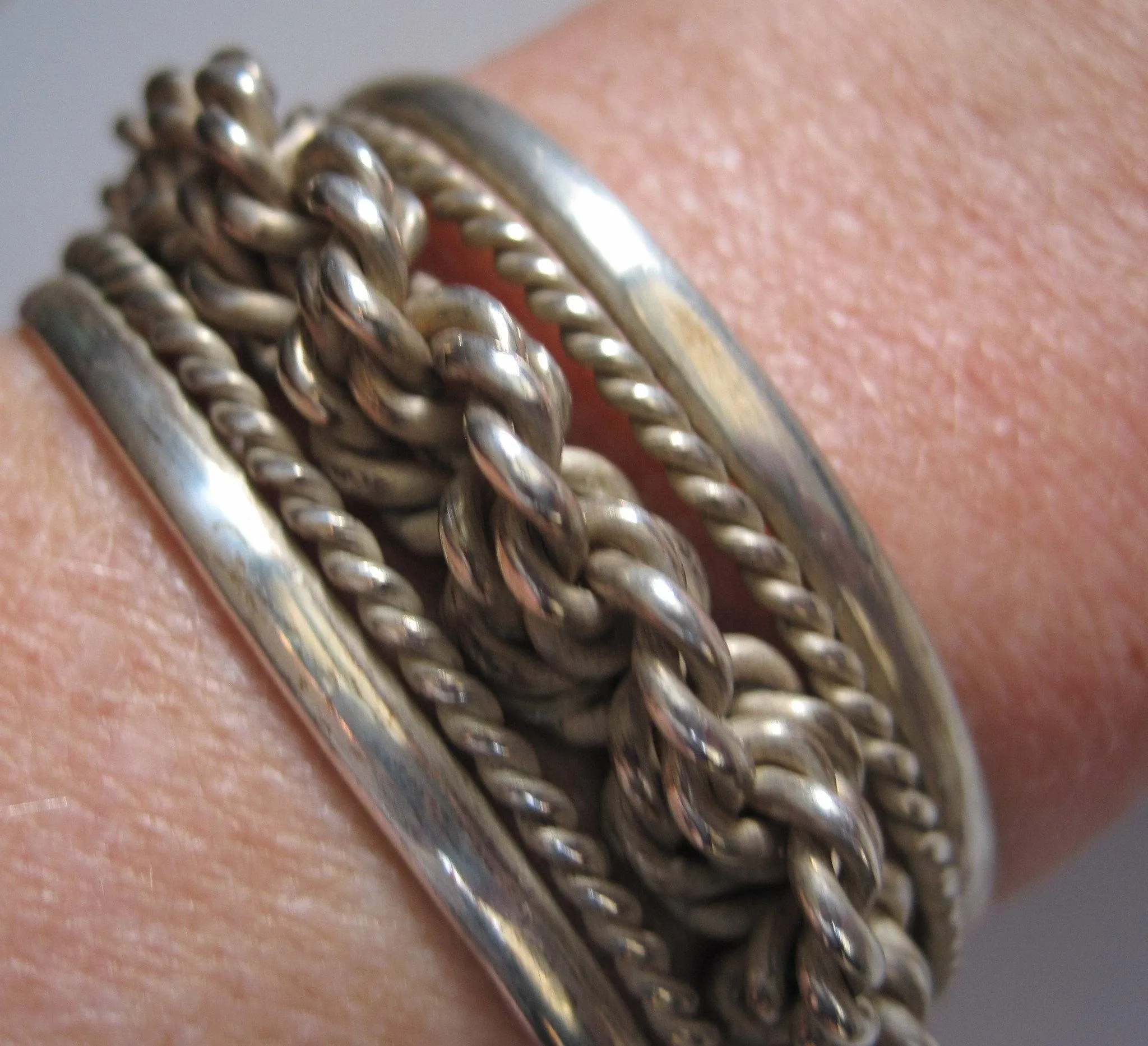 Vintage Braided Silver Mexican Cuff Bracelet