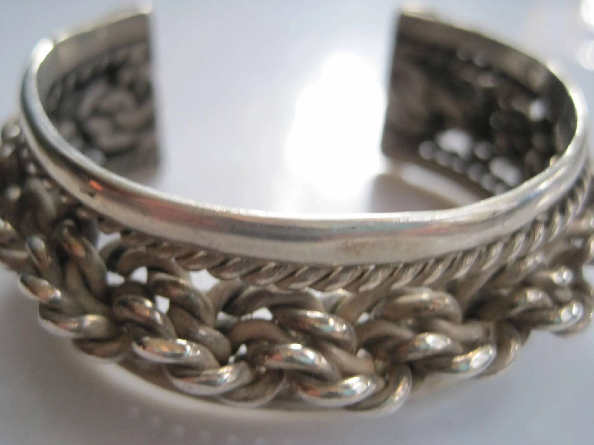 Vintage Braided Silver Mexican Cuff Bracelet