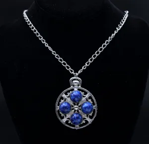 Vintage Faux Lapis Lazuli Silver Tone Pendant Chain Necklace - 20.5"