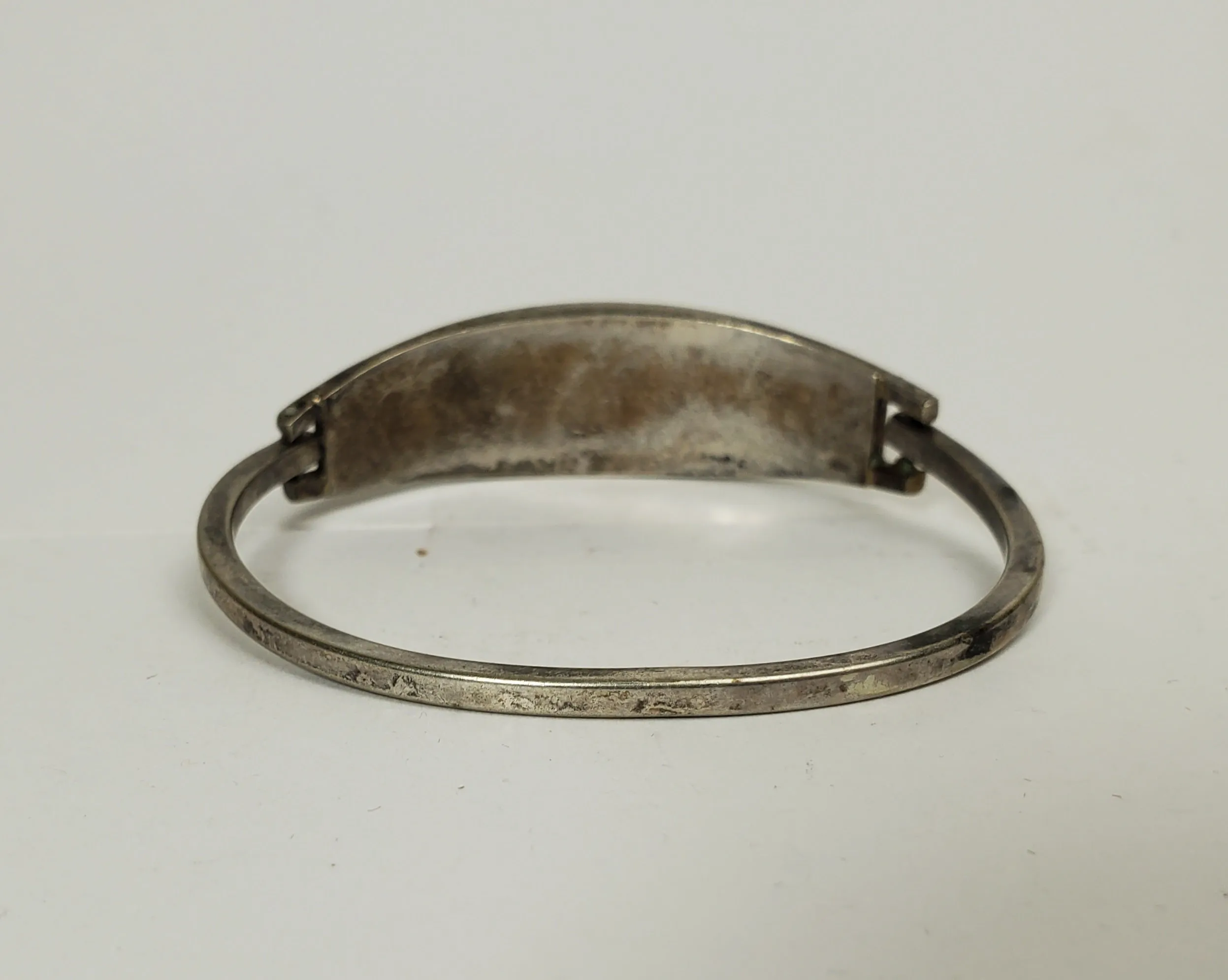 Vintage Floral Inlaid Hinged Bangle Bracelet