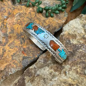 Vintage Navajo Inlaid Sterling Silver Bracelet - Estate Jewelry