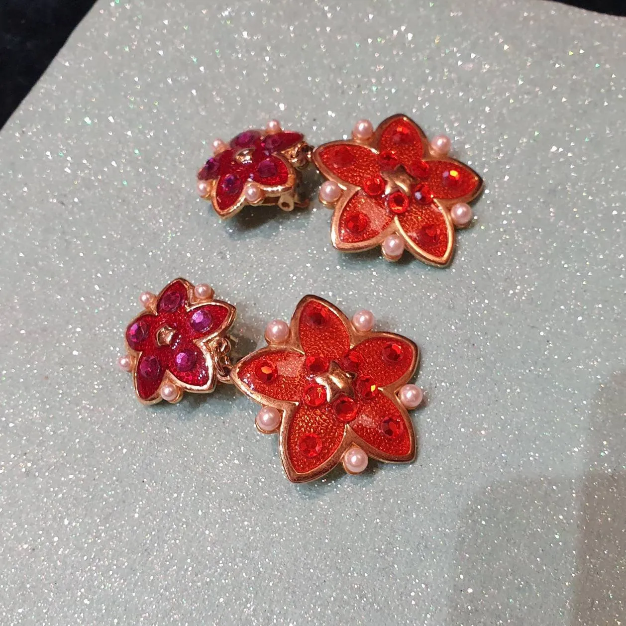 Vintage pink and orange flower drop earrings
