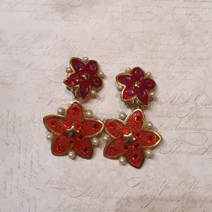 Vintage pink and orange flower drop earrings