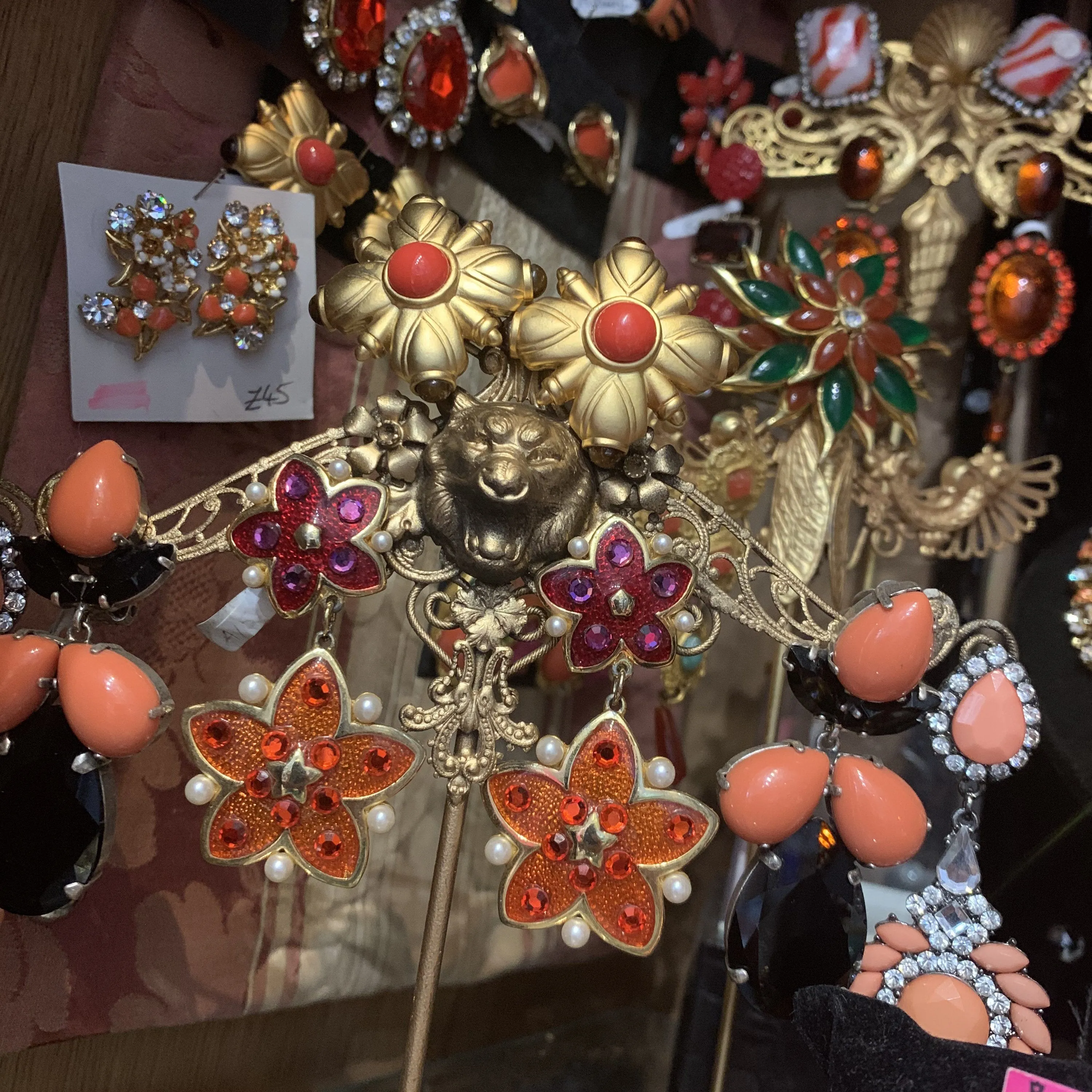 Vintage pink and orange flower drop earrings