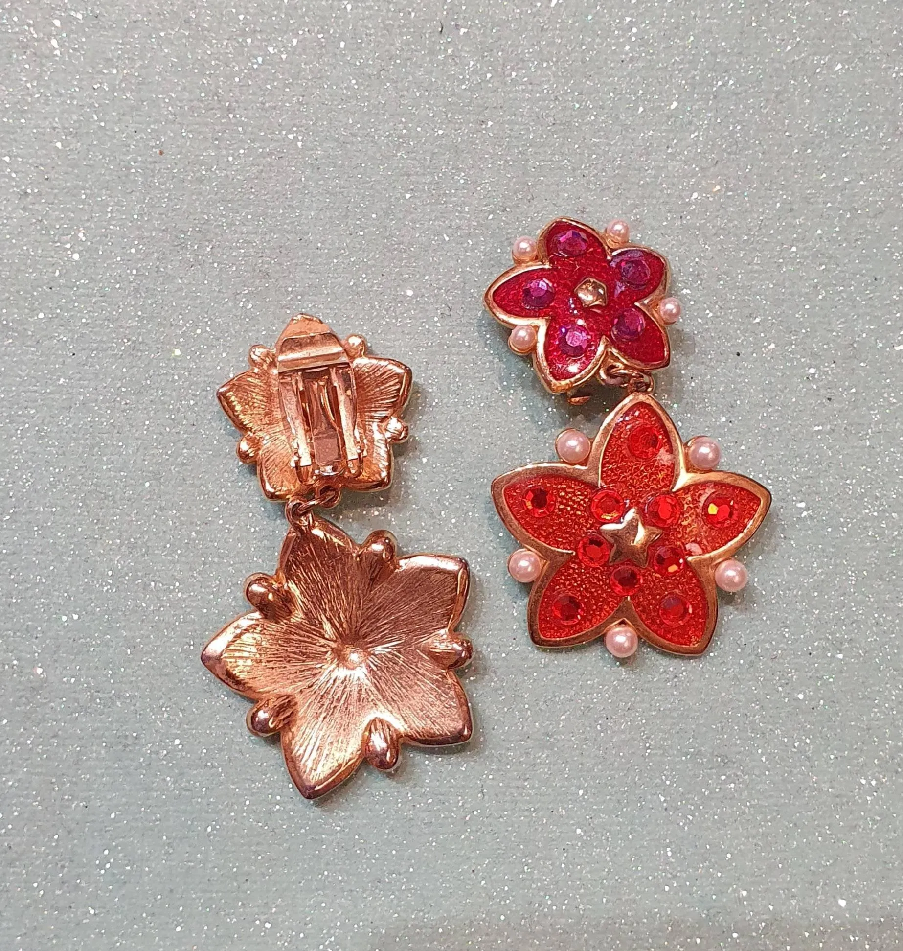 Vintage pink and orange flower drop earrings