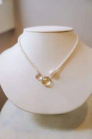 White Oval Freshwater w Gemstone Necklace
