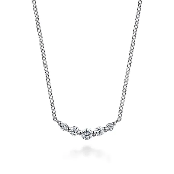 White Sapphire Bar Necklace in 14K White Gold
