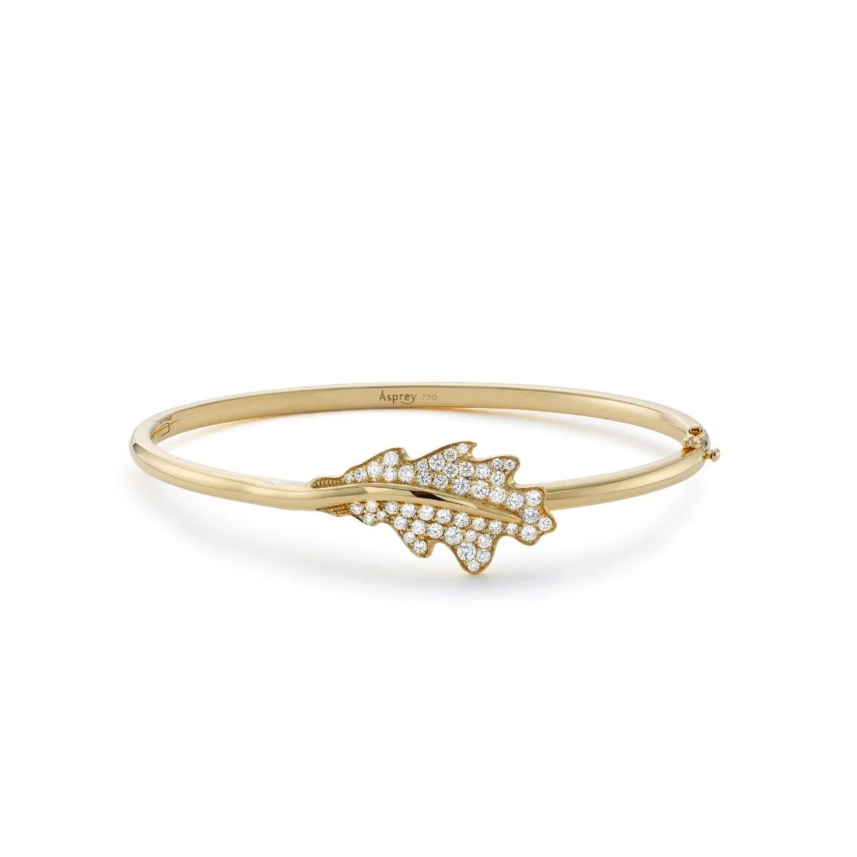 Woodland Single Oak Leaf Bangle in 18ct Yellow Gold with Diamonds